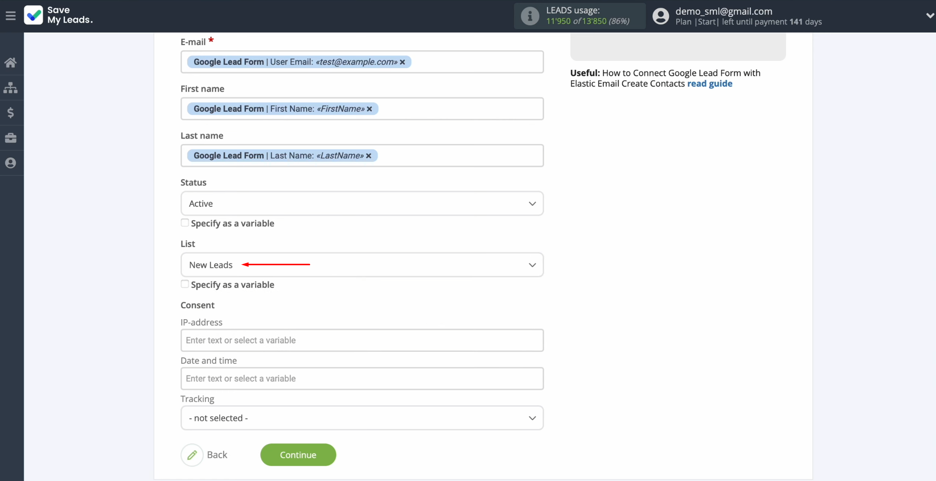 Google Lead Form and Elastic Email integration | Select the list in which new contacts will be created Google Lead Form and Elastic Email integration | Select the list in which new contacts will be created
