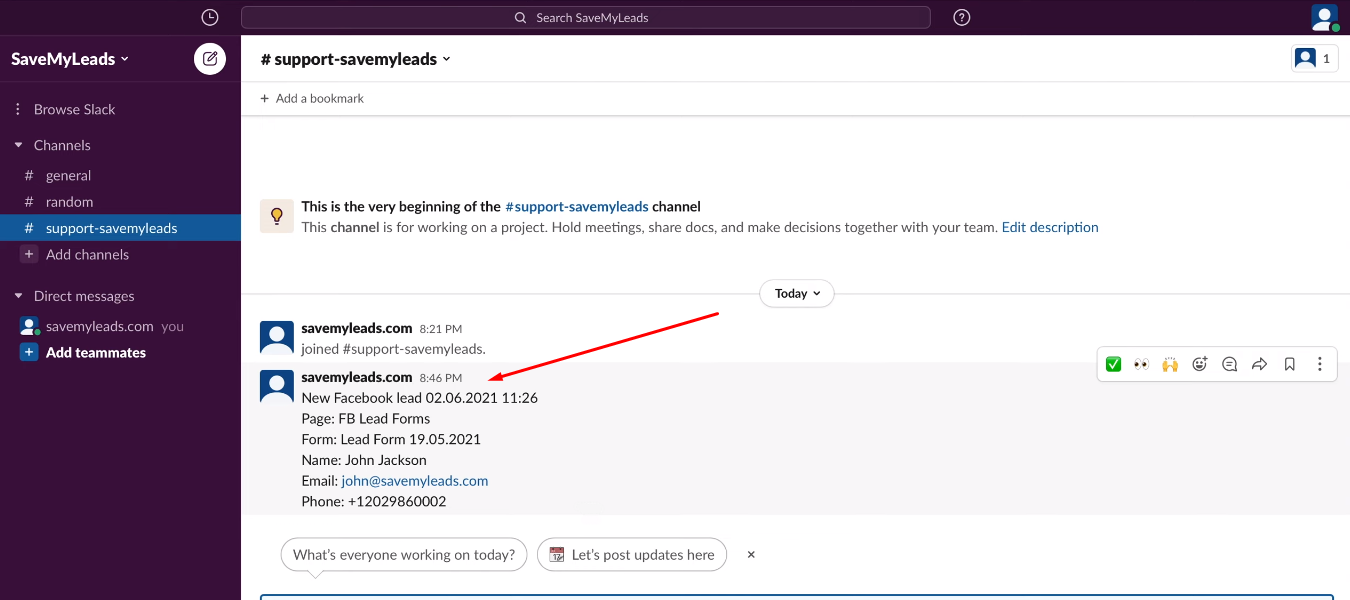 Facebook and Slack integration | Check the connection Facebook and Slack integration | Check the connection
