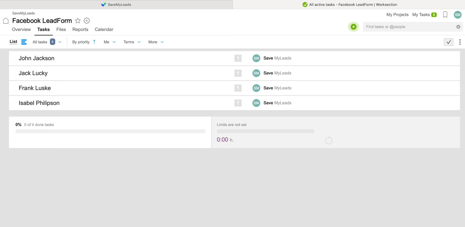 Facebook and Worksection integration | Result of connecting Facebook and Worksection integration | Result of connecting
