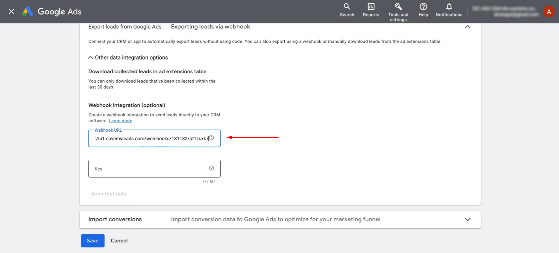 Paste the copied URL into the appropriate field