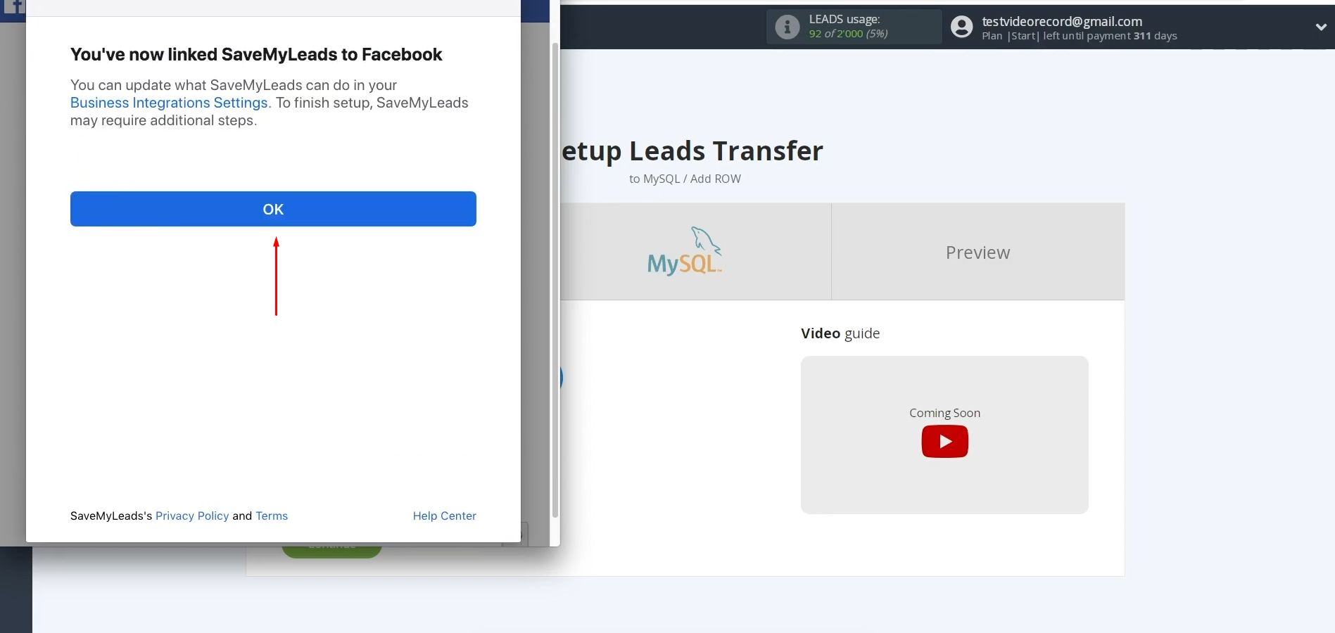 MySQL and Facebook integration | Click “OK” MySQL and Facebook integration | Click “OK”