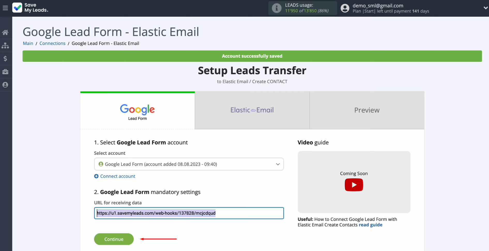 Google Lead Form and Elastic Email integration | Return to SaveMyLeads and continue setting up Google Lead Form and Elastic Email integration | Return to SaveMyLeads and continue setting up