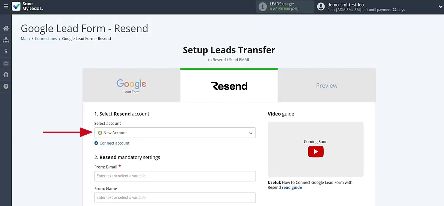 Select the connected account Select the connected account
