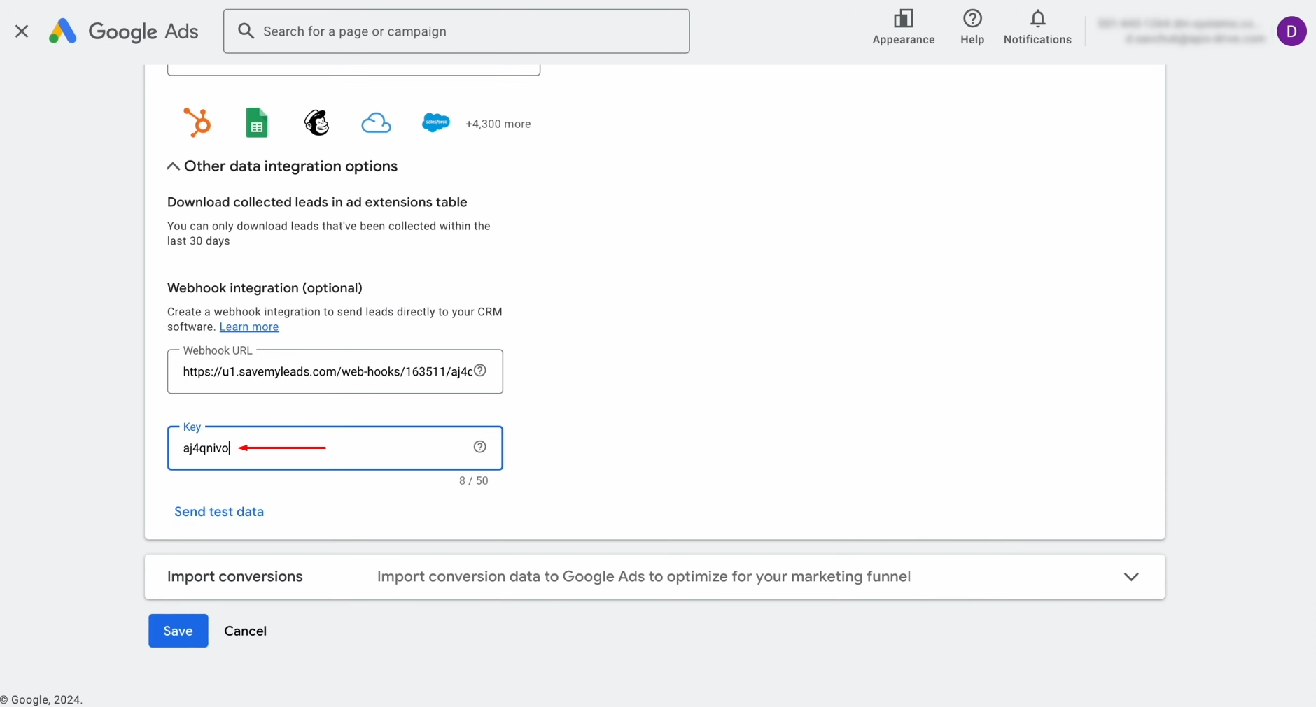 Google Lead Form and Airtable integration | Paste the part of the URL into the key field Google Lead Form and Airtable integration | Paste the part of the URL into the key field