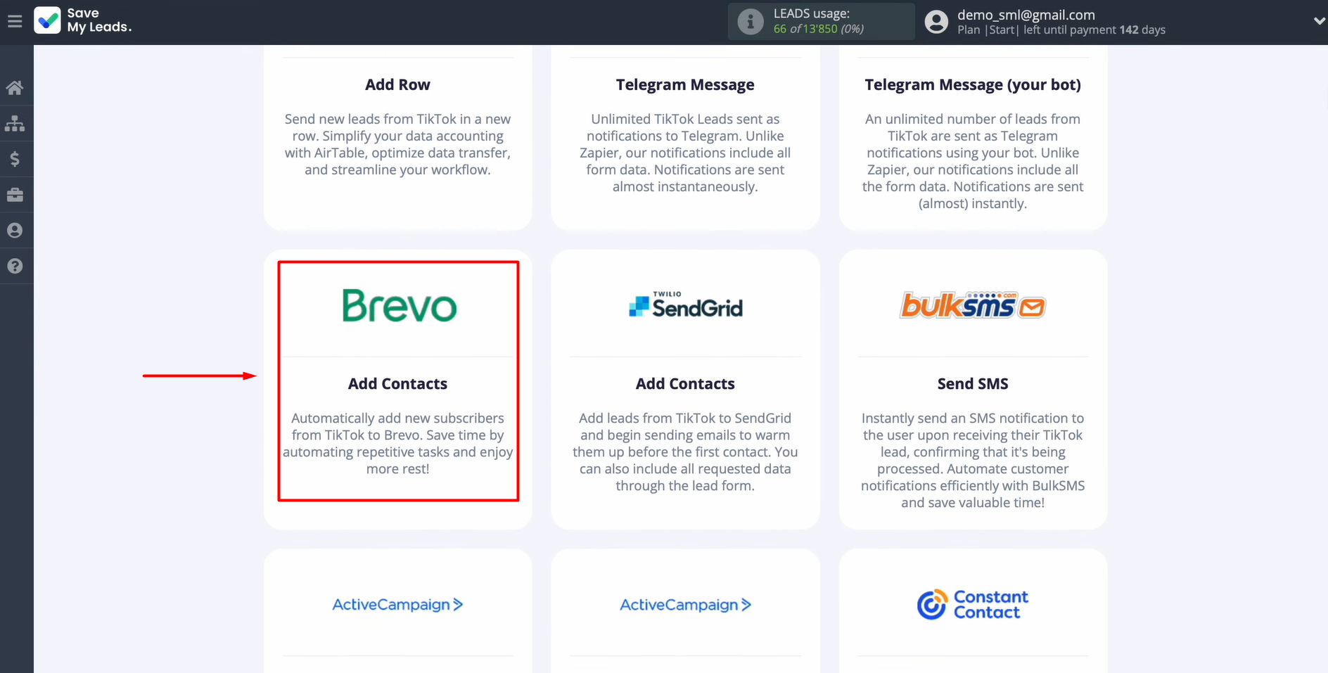 Choose Brevo (Add Contacts) Choose Brevo (Add Contacts)