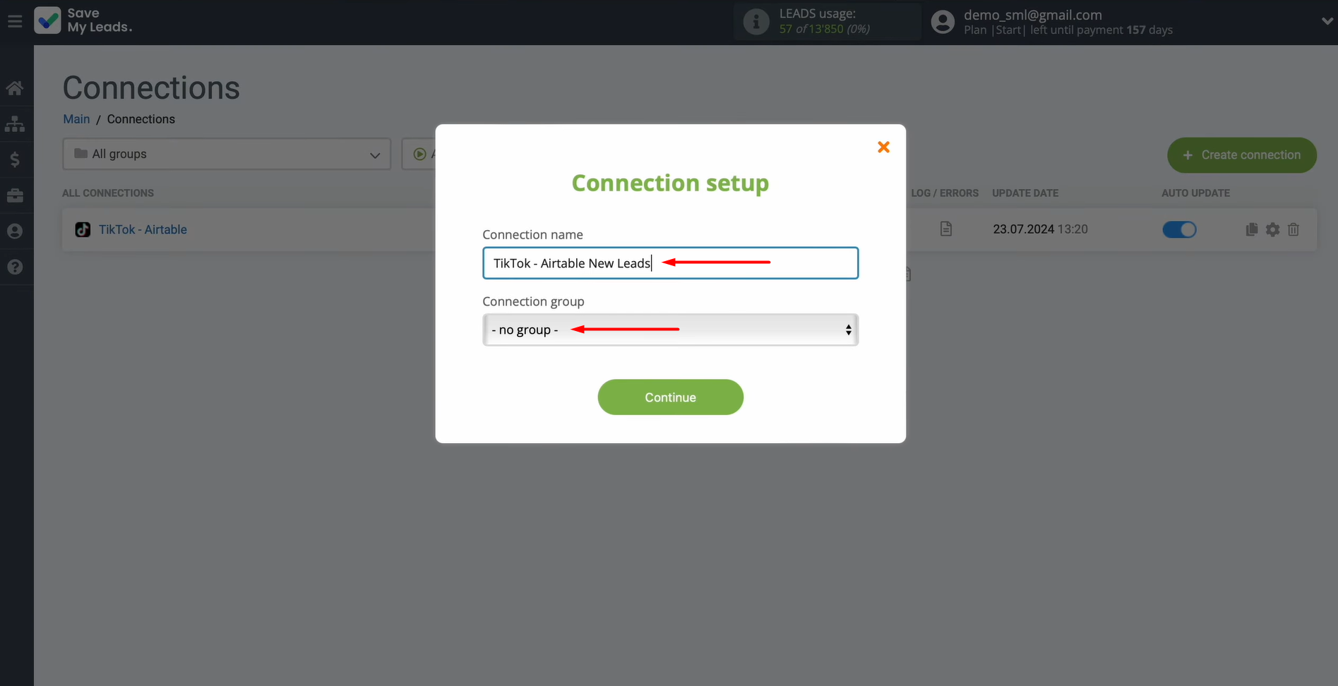 Edit the connection name and assign it to a group Edit the connection name and assign it to a group