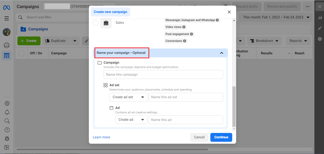 Set up an ad campaign in Ads Manager | Name your campaign Set up an ad campaign in Ads Manager | Name your campaign