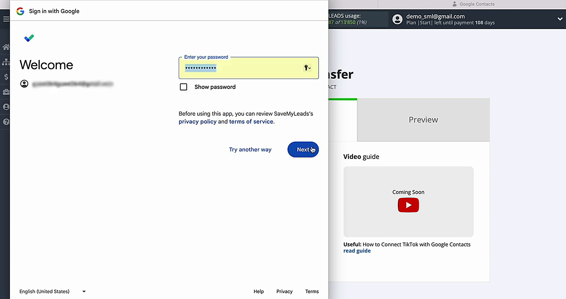Enter the login and password for your Google Contacts account Enter the login and password for your Google Contacts account