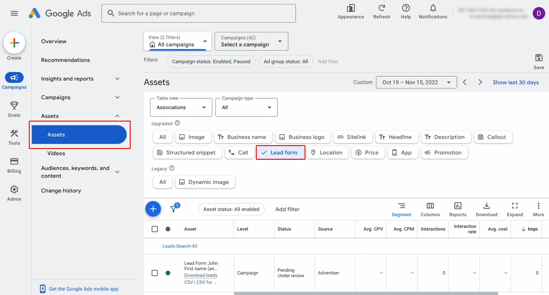 Google Lead Form and Airtable integration | Go to the Ads Assets section and select Lead Form Google Lead Form and Airtable integration | Go to the Ads Assets section and select Lead Form