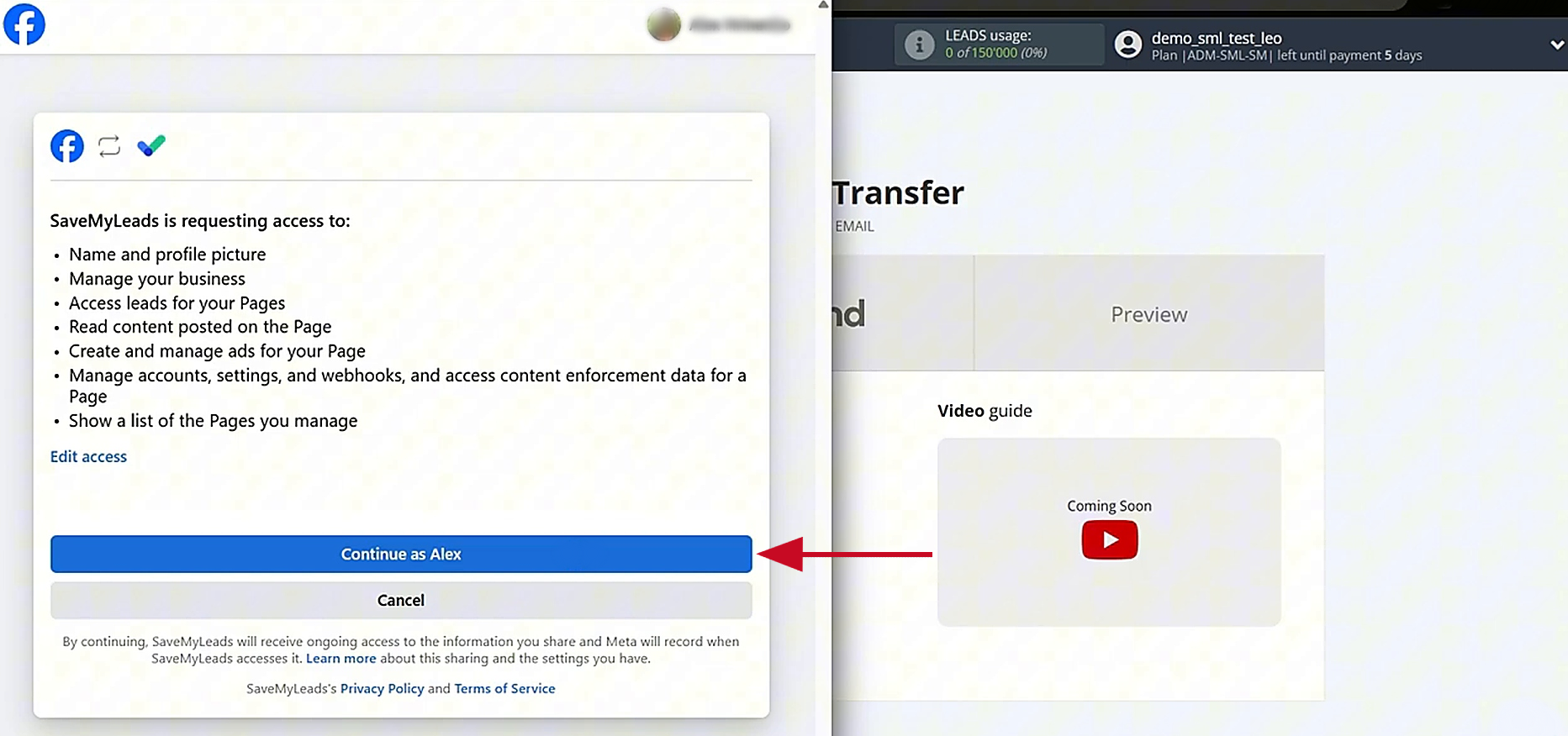 Grant SaveMyLeads permission to access your Facebook account Grant SaveMyLeads permission to access your Facebook account