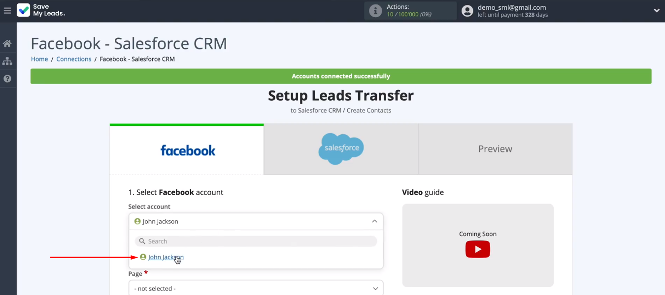 Facebook and Salesforce integration | Select FB account from the list Facebook and Salesforce integration | Select FB account from the list