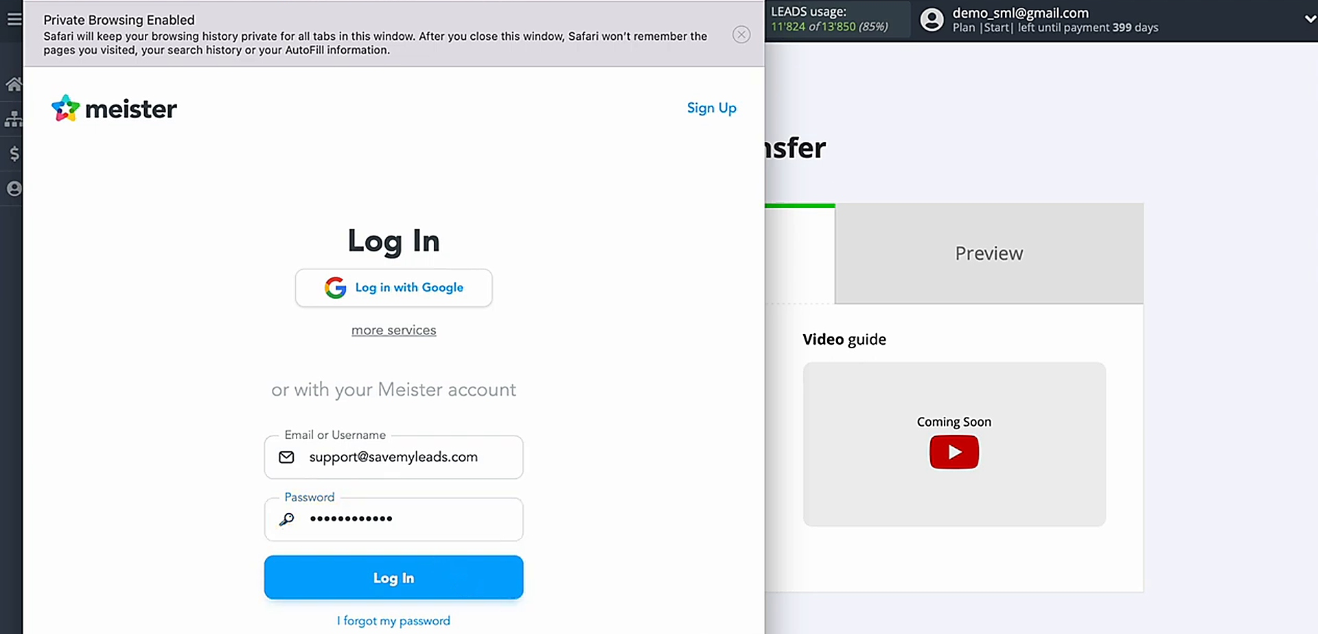 Enter your MeisterTask email address and password Enter your MeisterTask email address and password