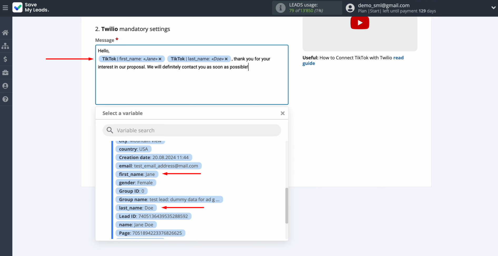 Enter the text using variables from TikTok