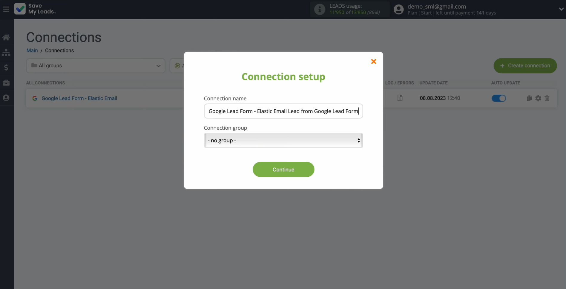 Google Lead Form and Elastic Email integration | Сhange the connection name and add it to a group Google Lead Form and Elastic Email integration | Сhange the connection name and add it to a group