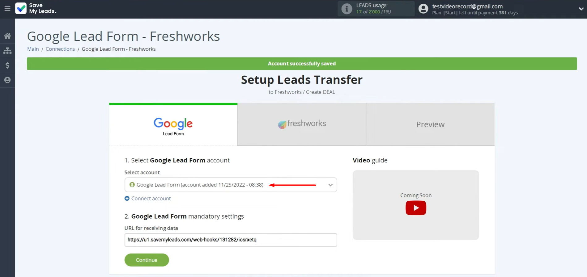 Select the connected account