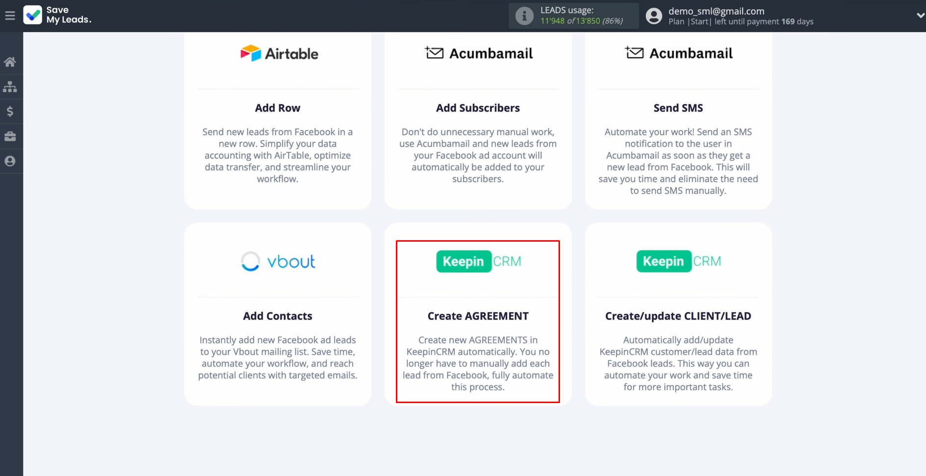 Facebook and KeepinCRM integration | Select KeepinCRM (Create AGREEMENT) Facebook and KeepinCRM integration | Select KeepinCRM (Create AGREEMENT)