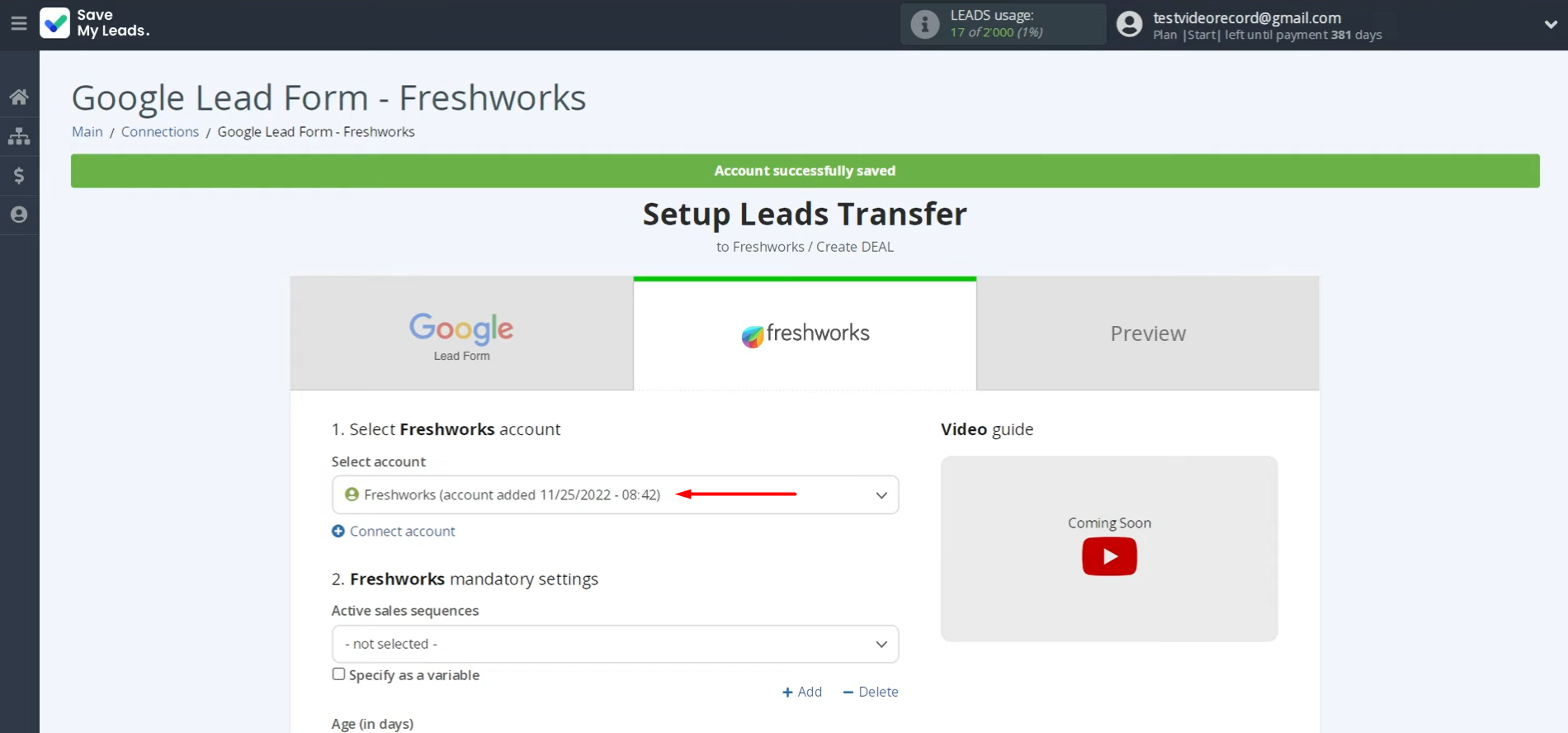 Select the connected account