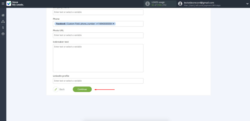 Facebook and Lemlist integration | Click “Continue”