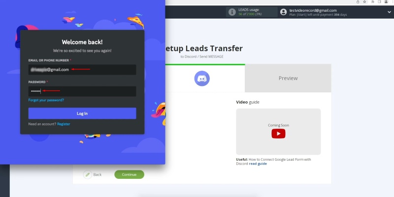Enter your Discord login details