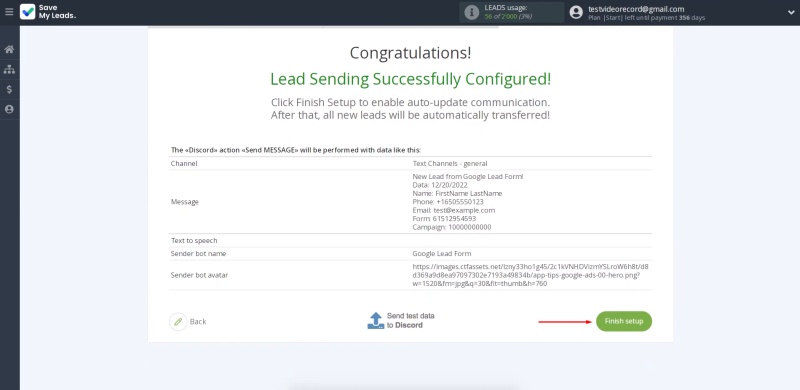 Click “Finish setup”