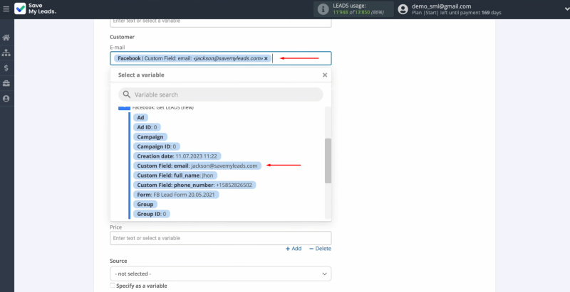 KeepinCRM and Facebook integration | Select variables from Facebook for KeepinCRM fields