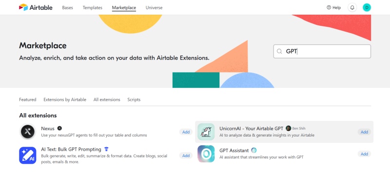 AI extensions in Airtable