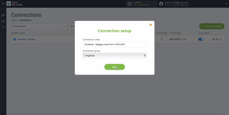Facebook and Mailgun integration | Completing the configuration
