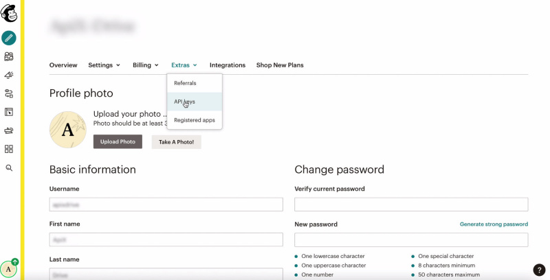 MailChimp and Facebook integration | Select "API-Keys" option&nbsp;