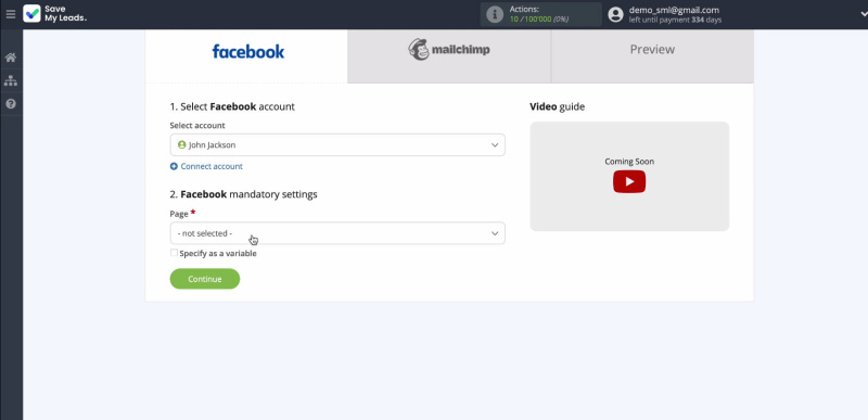 MailChimp and Facebook integration | Select the advertising page