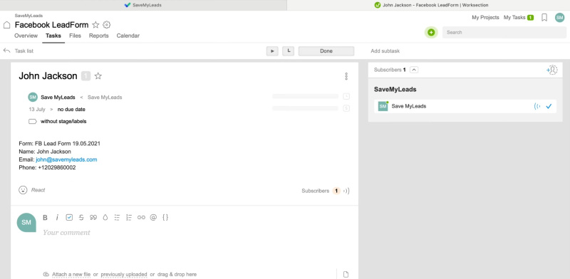 Facebook and Worksection integration | Go to your Worksection account and check the result