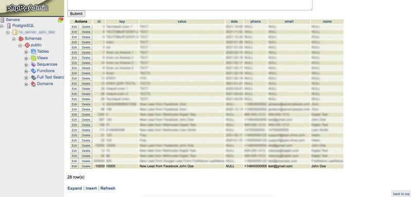 Facebook and PostgreSQL integration | Result of connecting