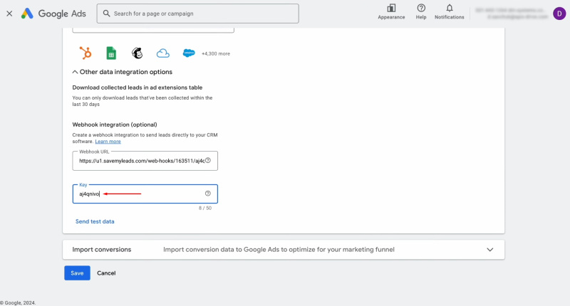 Google Lead Form and Airtable integration | Paste the part of the URL into the key field
