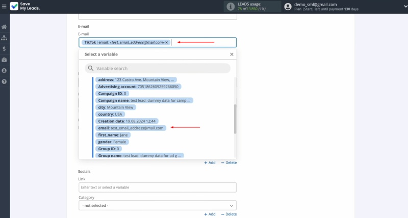 Assign variables from TikTok to available Copper fields