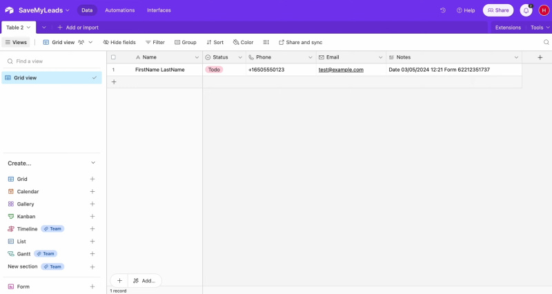 Google Lead Form and Airtable integration | Go to Airtable and check the result