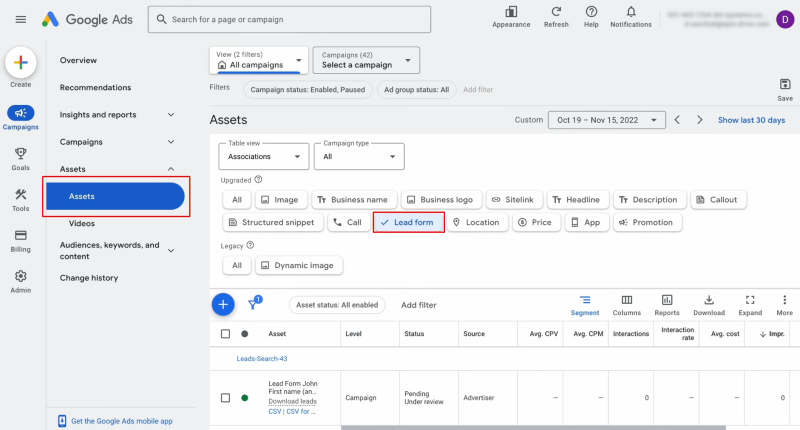 Google Lead Form and Airtable integration | Go to the Ads Assets section and select Lead Form
