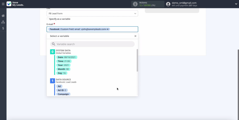Facebook and Mailgun integration | Set the variables